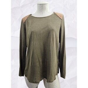 Women's M Massimo Dutti 100% Linen Knit Sweater Top W/ Leather Shoulder Pads EUC